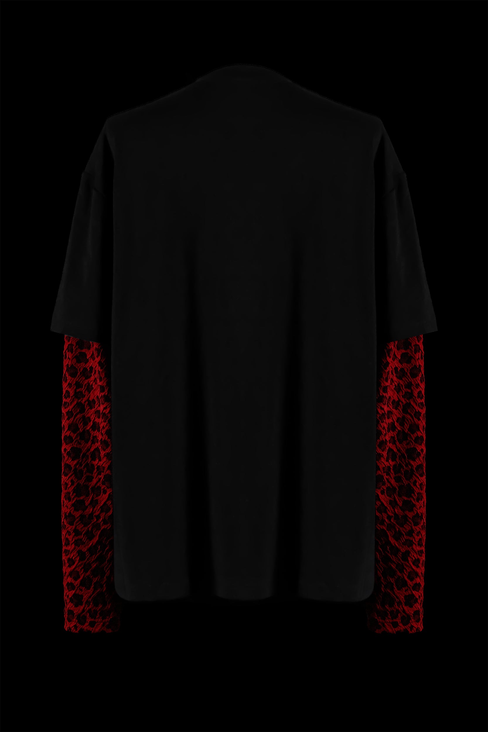The Layered T-Shirt with Jacquard Knit Fitted Red Leopard Long Sleeves