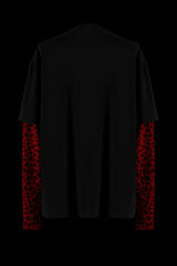 The Layered T-Shirt with Jacquard Knit Fitted Red Leopard Long Sleeves