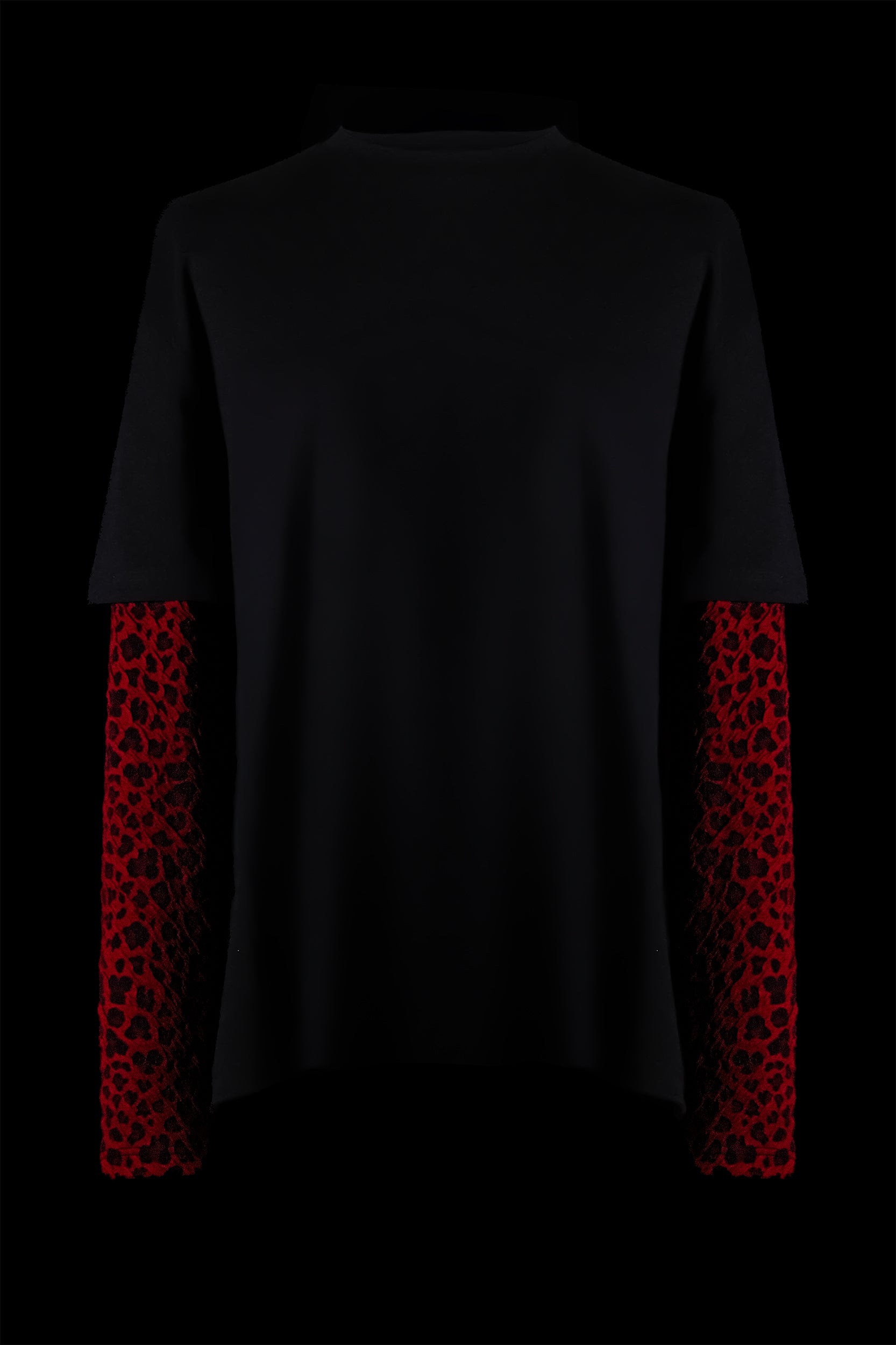 The Layered T-Shirt with Jacquard Knit Fitted Red Leopard Long Sleeves