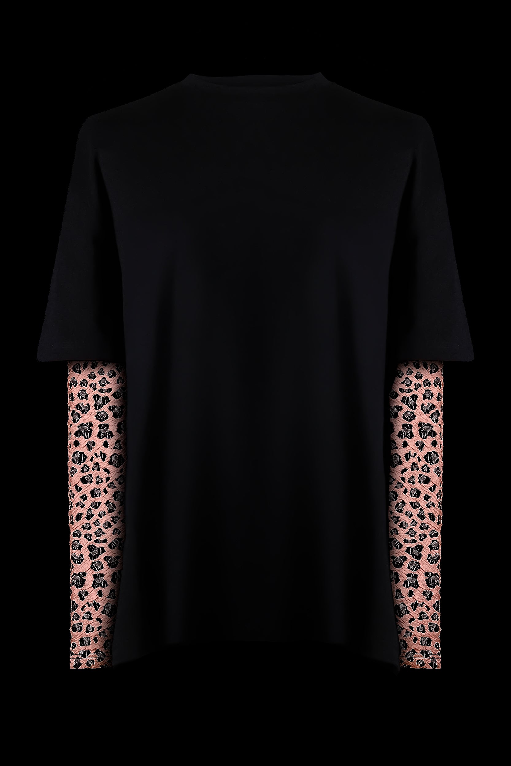 The Layered T-Shirt with Jacquard Knit Fitted Pink Leopard Long Sleeves
